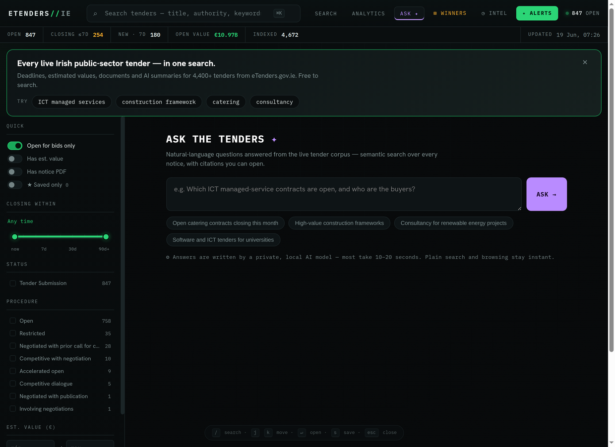 Ask a question in plain English on TenderScout